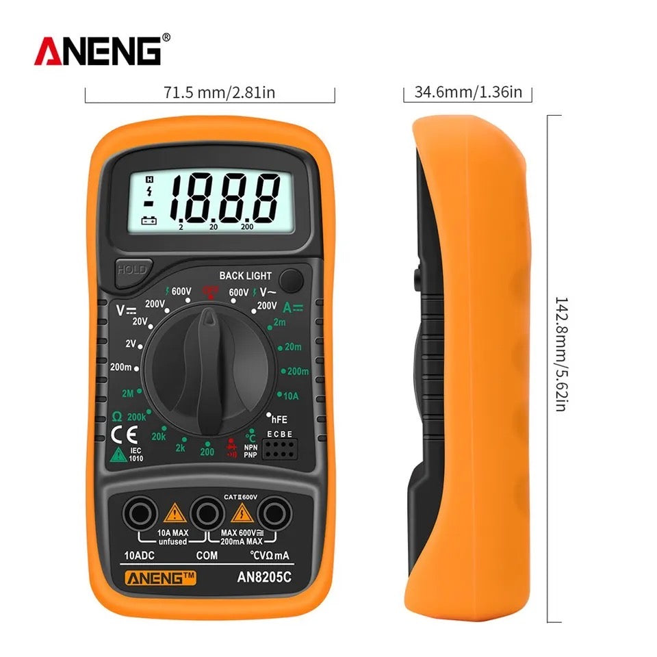 ANENG AN8205C Digital Multimeter AC/DC Ammeter Volt Ohm With Thermocouple LCD Backlight