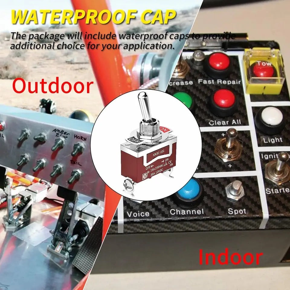 2Pcs Waterproof Toggle Switch 12V DC 30A Heavy Duty 250V AC 15A SPST 2 Pin ON Off Switch with Weatherproof Boot Cover