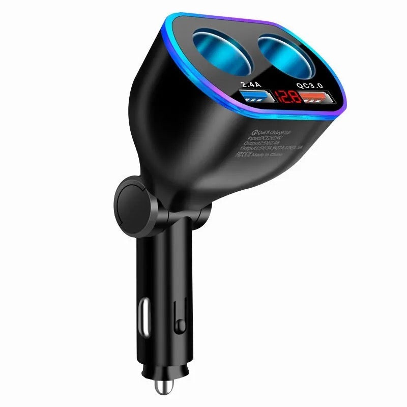 12V/24V 66W Car Charger Splitter Adapter Multi Power Outlet LED Voltage Display Dual USB Port QC3.0