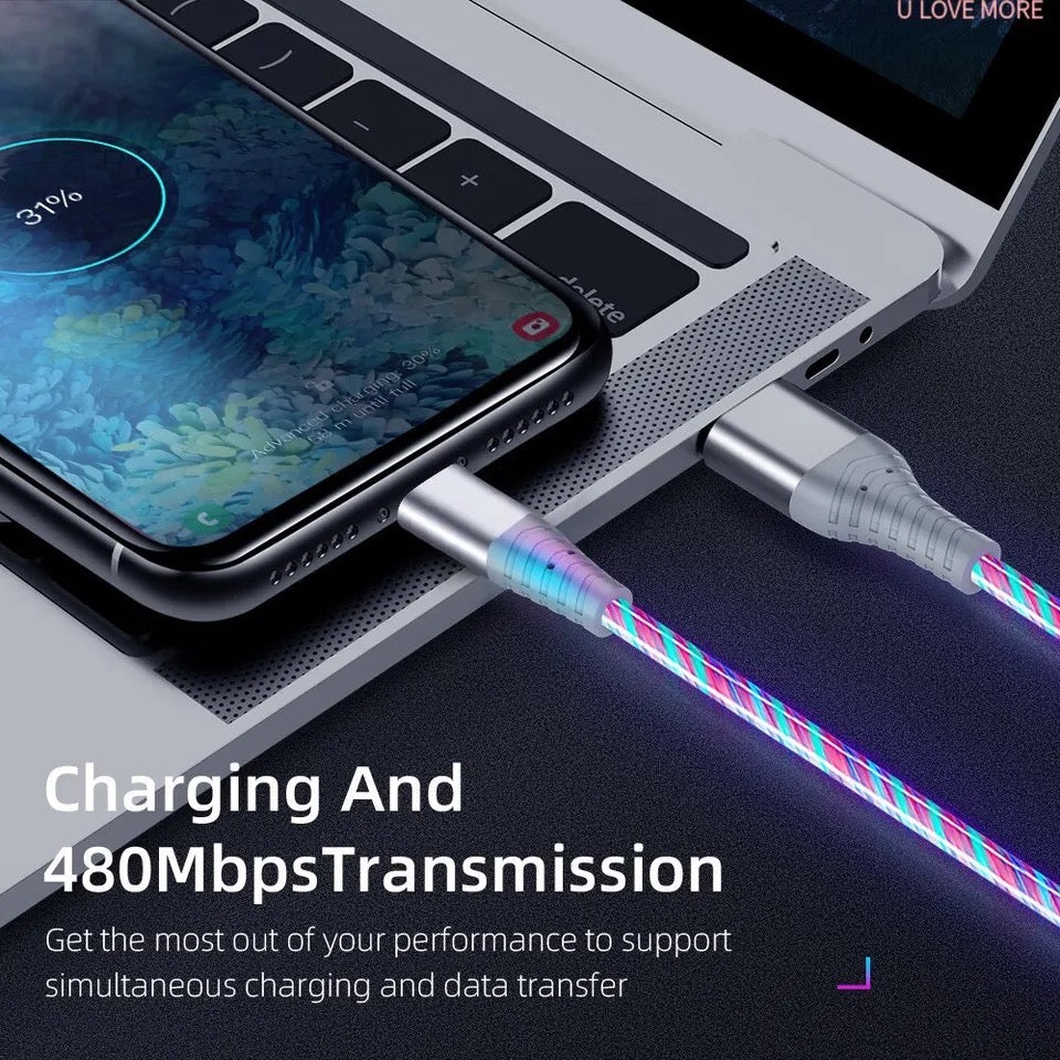1m 2.4A Fast Charging Flow Luminous Data Cable For iPhone 14 13 12 Pro Max 11 XR XS 8 7 6 Phone Charger USB Cable