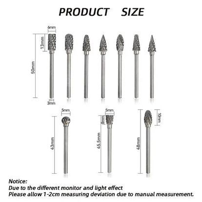 10pcs Tungsten Steel Grinding Head Hard Alloy Rotary File Set