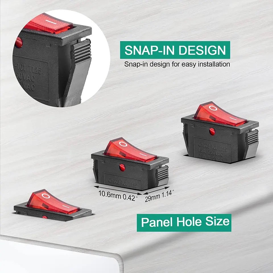 8Pcs AC 250V/15A, 125V/20A Illuminated LED On/Off SPST 3 Pin 2 Position Mini Rocker switch