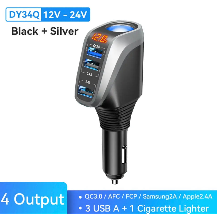 USB Car Charger With 90W Cigarette Lighter Expansion Port PD SCP FCP Quick Charge For iPhone Samsung Huawei