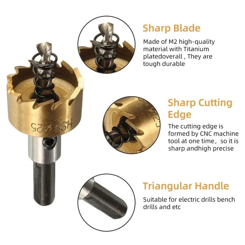5pc Titanium Plated Serrated Hole Opener Gold Aluminum Plate Iron Plate Drilling Drill Bit 16-30mm Tool Set