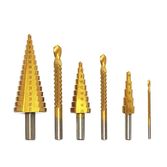 3pcs step drill bits 4-12/4-20/4-32mm and 3pcs sawtooth brill bits 3/6/8mm