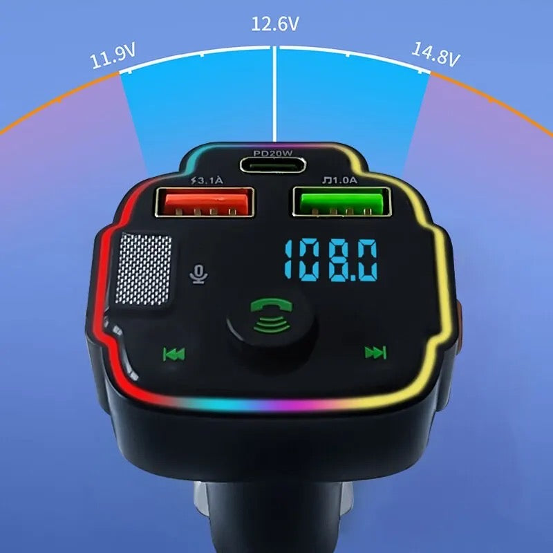 Q8 Car FM Transmitter Bluetooth Hands-free MP3 Player PD 3.1A Quick Charger Atmosphere Light Car