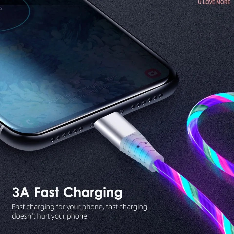 1m 2.4A Fast Charging Flow Luminous Data Cable For iPhone 14 13 12 Pro Max 11 XR XS 8 7 6 Phone Charger USB Cable