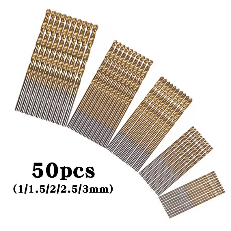 50pcs Titanium Plated Drill Bits Set 1mm to 3mm