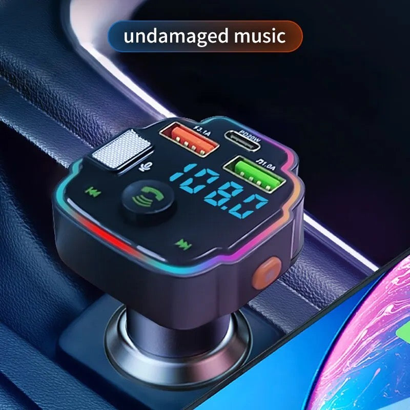 Q8 Car FM Transmitter Bluetooth Hands-free MP3 Player PD 3.1A Quick Charger Atmosphere Light Car