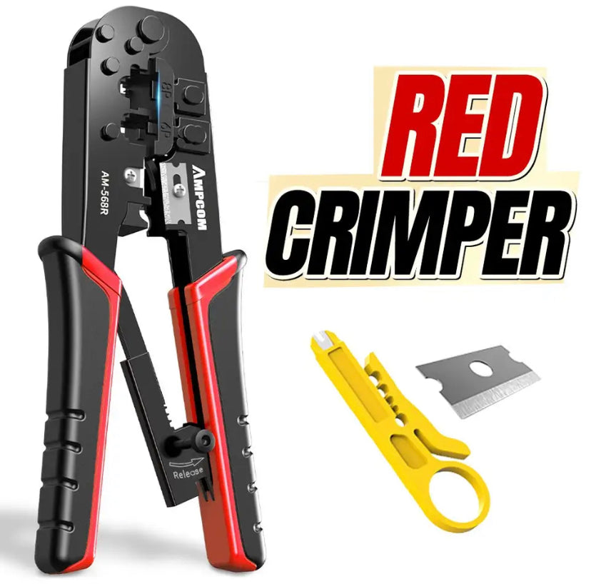 AMPCOM RJ45 Crimper RJ11 RJ45 Crimping Tool Ethernet Network LAN Cable Crimper Cutter Stripper Plier for 6P 8P RJ11 RJ12 RJ45
