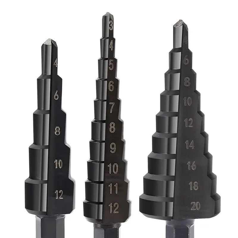 3pcs Hss Nitride Coated Step Drill Bits with 1/4 Hex Shank 4-12mm 3-12mm 4-20mm
