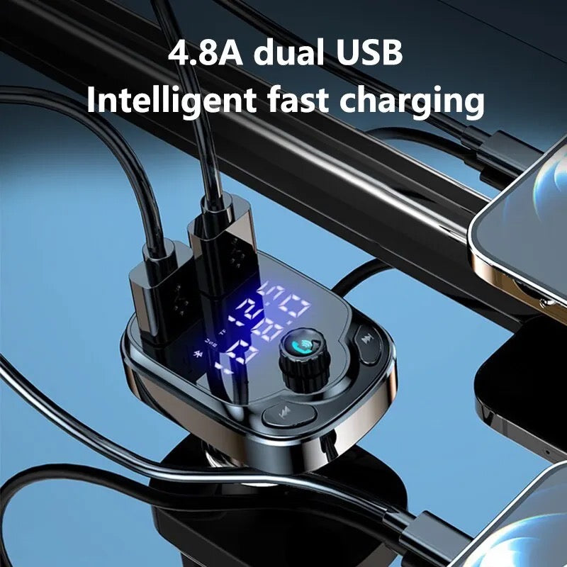 4.8A Car Bluetooth 5.0 FM Transmitter 2 USB Fast Charger QC3.0 Fast USB Type C Car Charger Mp3 Player Support TF Card
