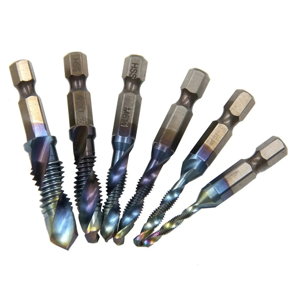 6pcs M3-M10 Screw Tap Drill Bits Set Hss Metric High Speed Steel 1/4