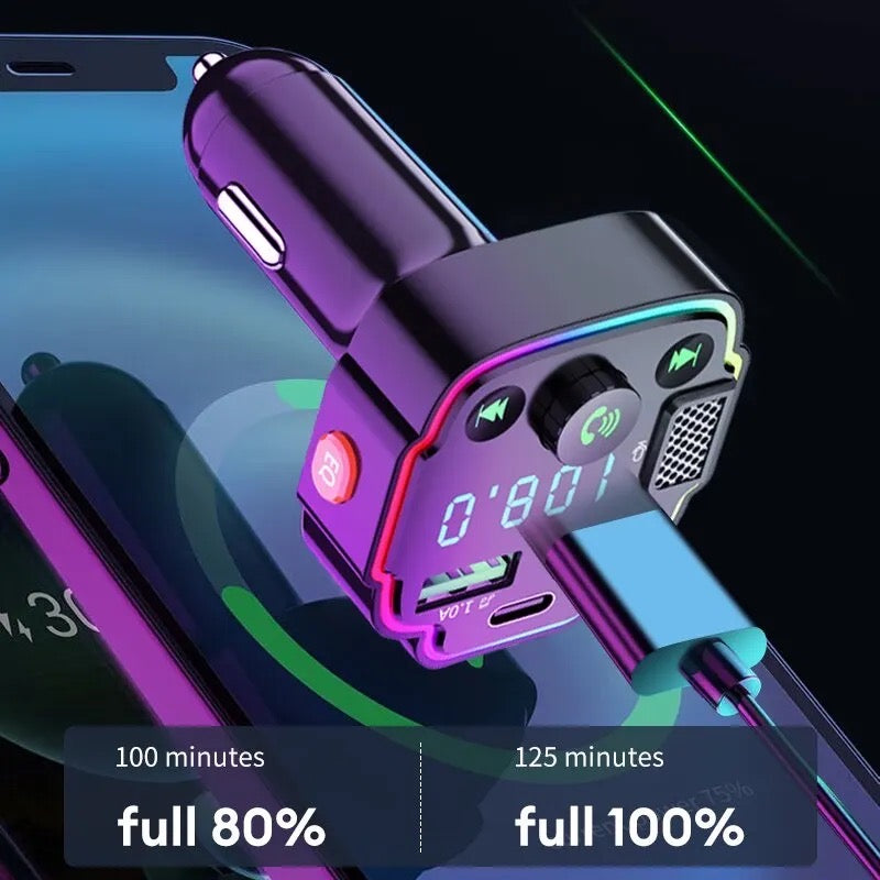 Q8 Car FM Transmitter Bluetooth Hands-free MP3 Player PD 3.1A Quick Charger Atmosphere Light Car