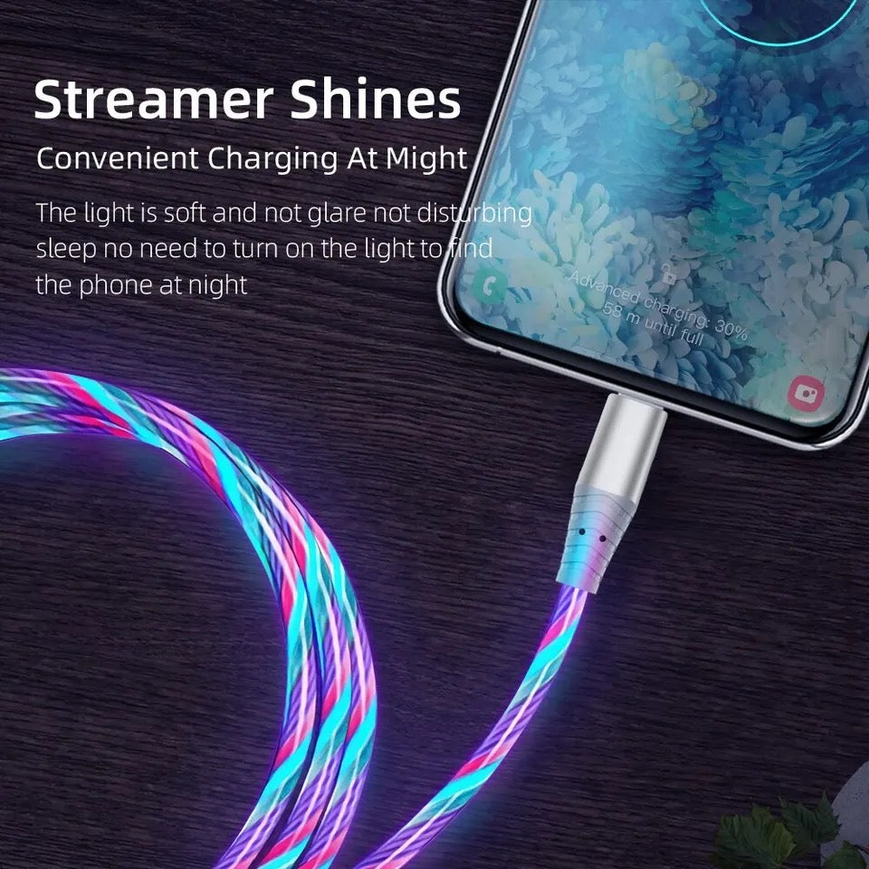 1m 2.4A Fast Charging Flow Luminous Data Cable For iPhone 14 13 12 Pro Max 11 XR XS 8 7 6 Phone Charger USB Cable