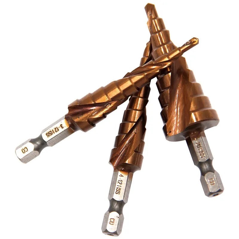 3pcs Cobalt Contains Step Drill Set Hexagonal 3-12mm 4-12mm 4-20mm