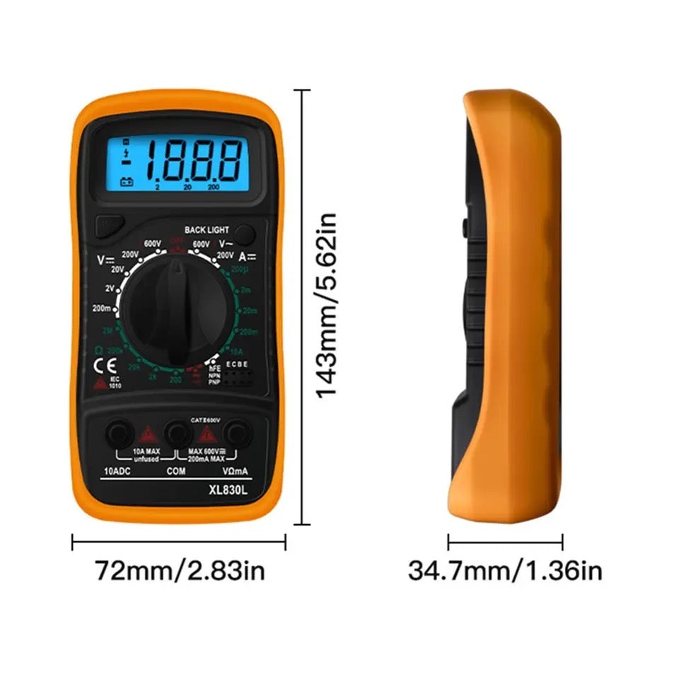 Digital Multimeter LCD Backlight Portable AC/DC Ammeter Voltmeter Ohm Voltage Tester XL830L