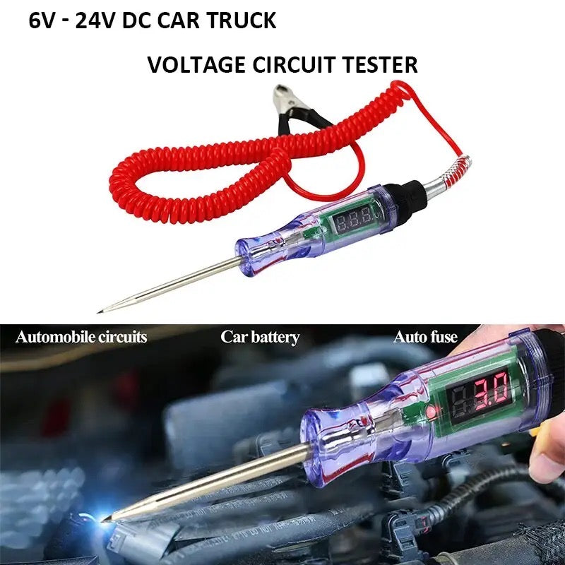 6V to 24V DC Car Truck Voltage Circuit Tester Digital Display Long Probe Pen Light Bulb Automobile Diagnostic Tools