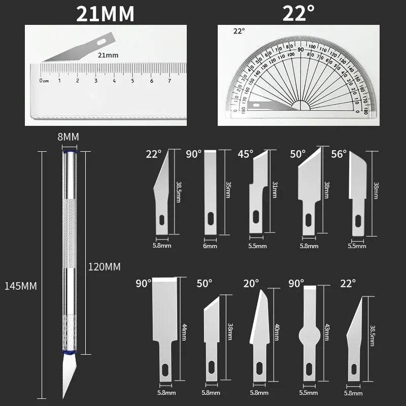 13Pcs Metal Carving Knife Pen Style Blue Box V1
