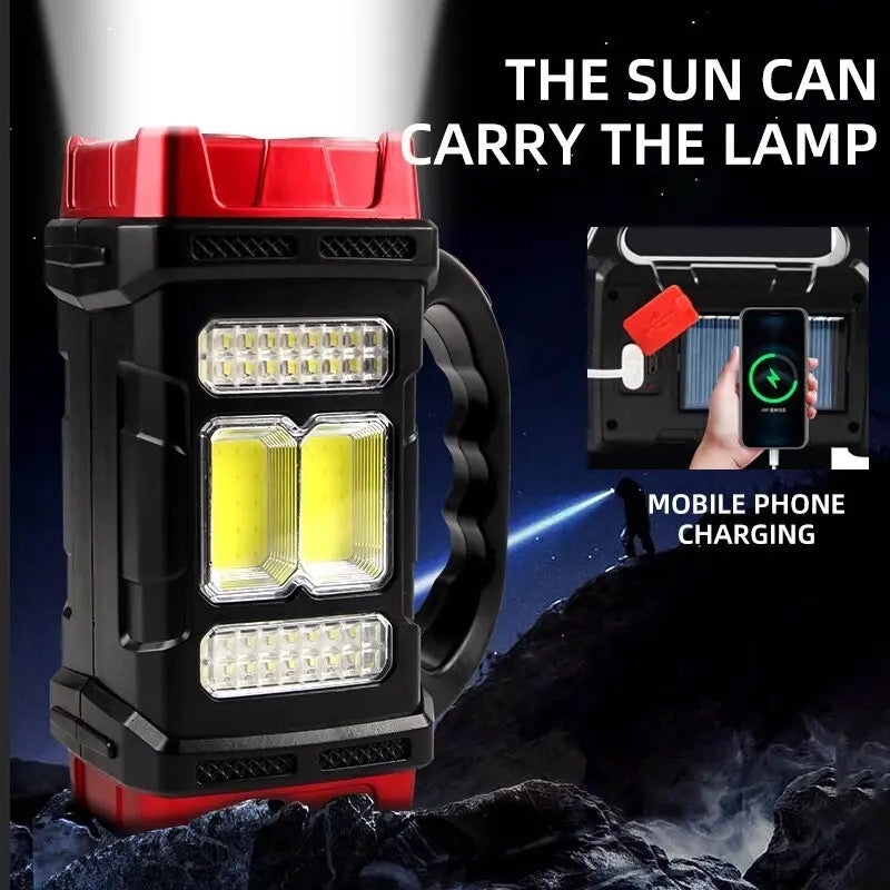 Solar Powered Rechargeable LED Multifunctional Portable Light USB Dual Light Source Outdoor Searchlight Camping Light