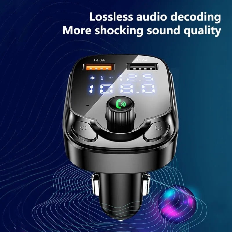 4.8A Car Bluetooth 5.0 FM Transmitter 2 USB Fast Charger QC3.0 Fast USB Type C Car Charger Mp3 Player Support TF Card