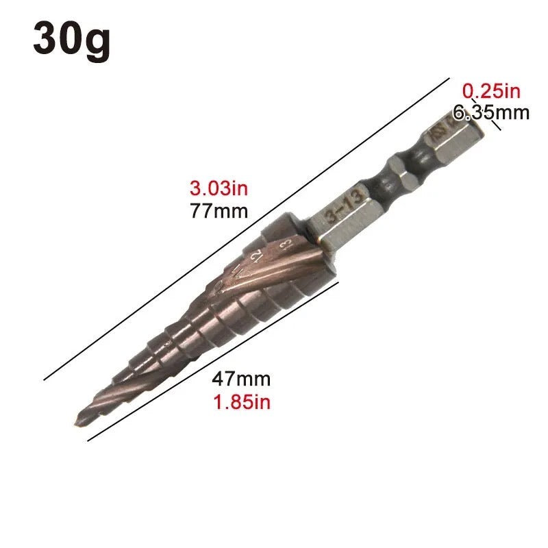 1pcs Hexagonal Spiral 3-13mm Cobalt Containing Step Drill Bit