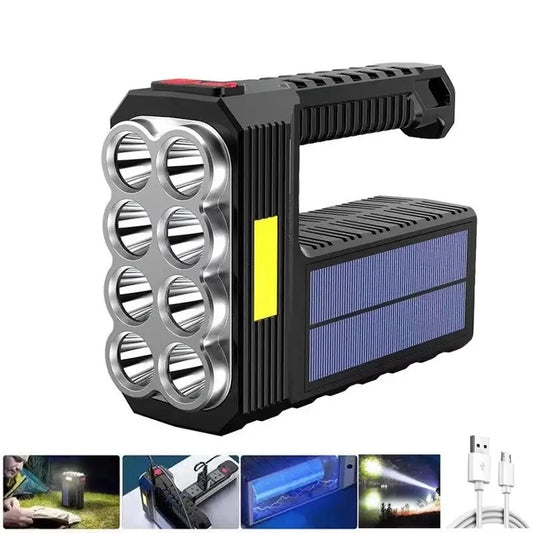 8LED Rechargeable Flashlight Solar Powered with COB Sidelight 4Mode Portable For Outdoor Car