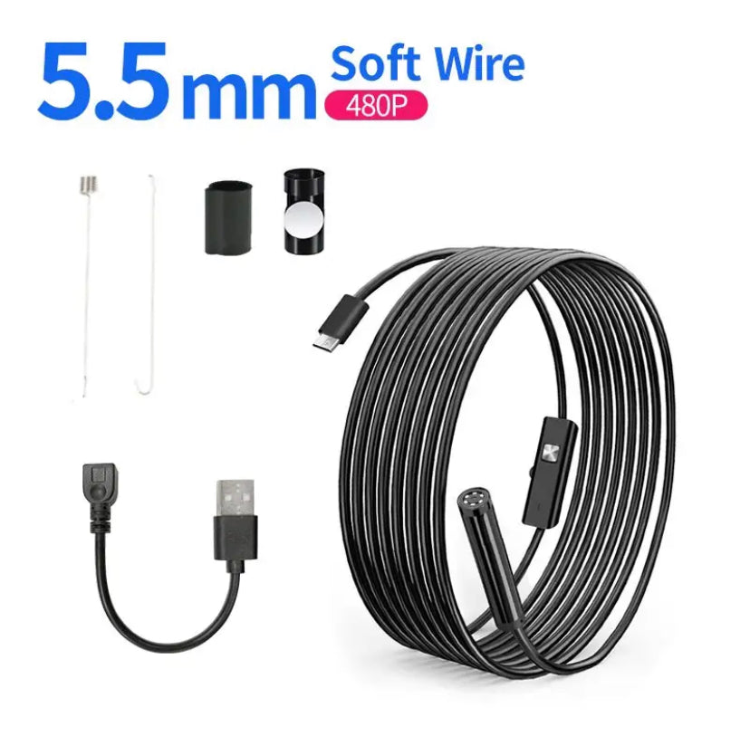 Android Endoscope 5.5mm Borescope Inspection Snake Camera Waterproof with 6 LED Lights Compatible with Android Phone PC