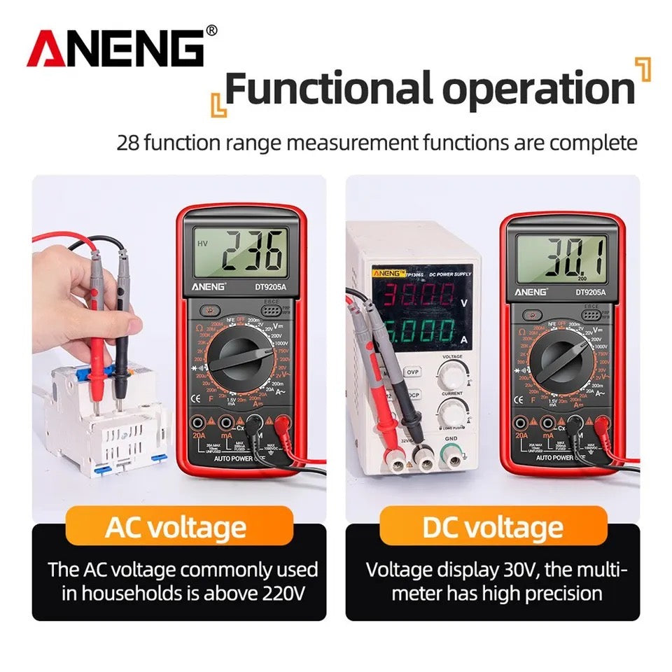 ANENG DT9205A 1999 Counts Digital Multimeter AC/DC Voltage Current Tester Electrical Test Meter