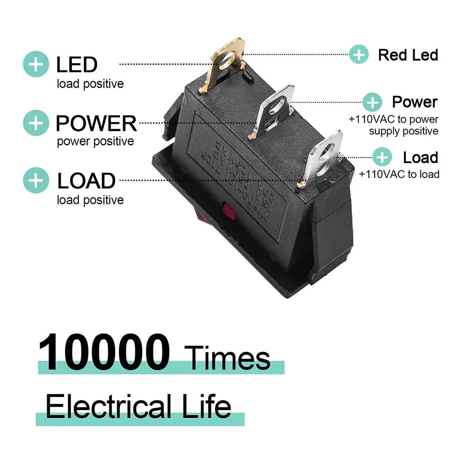 8Pcs AC 250V/15A, 125V/20A Illuminated LED On/Off SPST 3 Pin 2 Position Mini Rocker switch