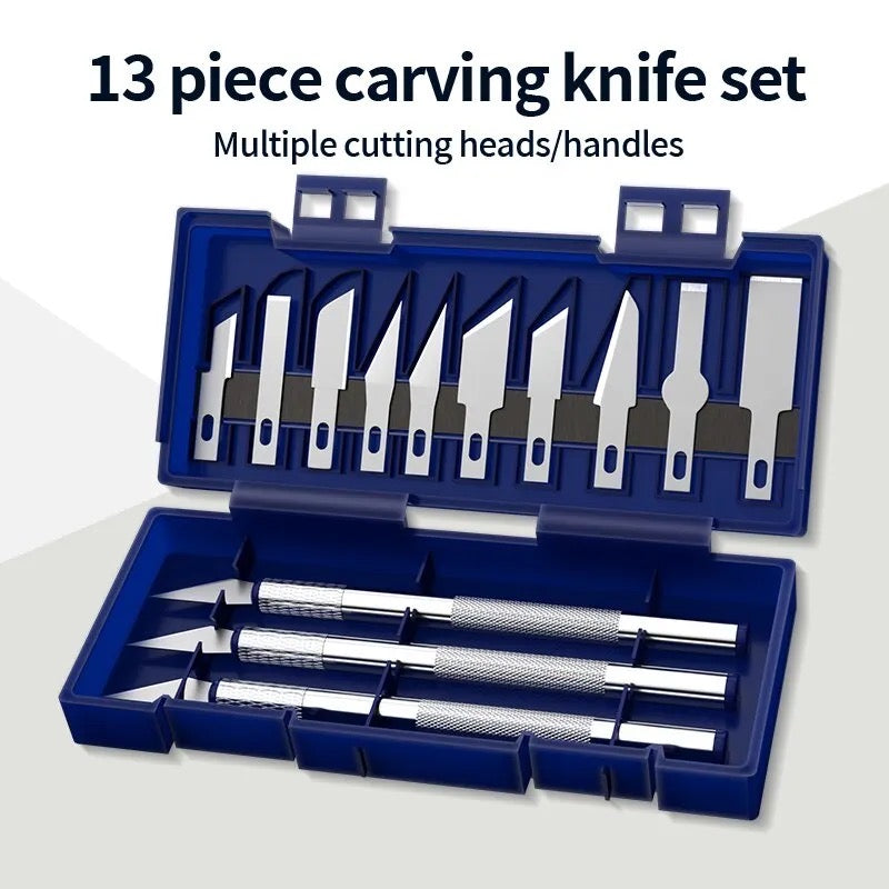 13Pcs Metal Carving Knife Pen Style Blue Box V1