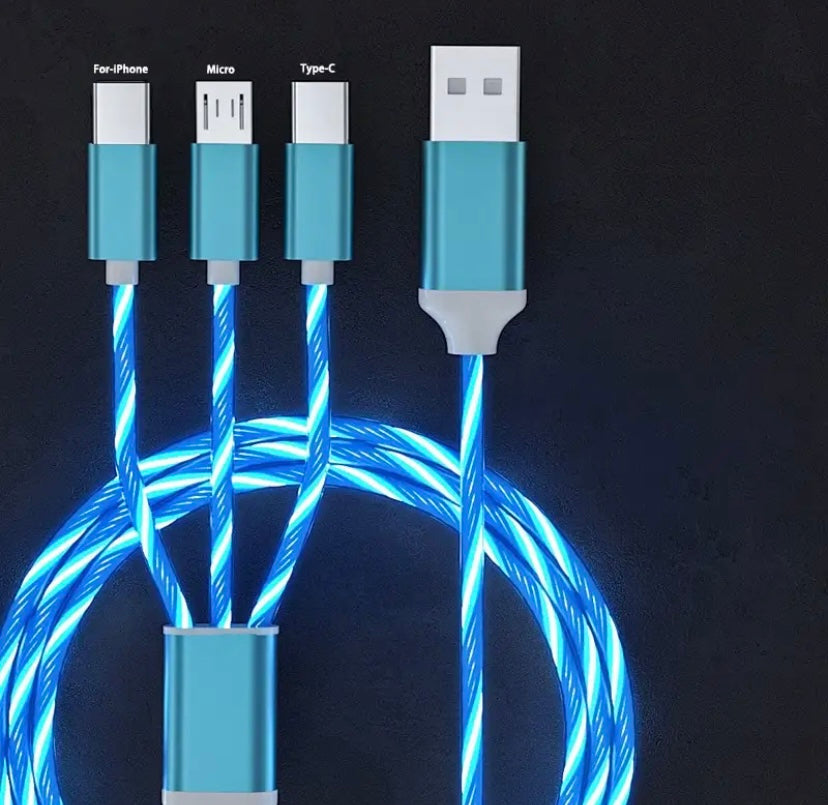 3 in 1 Glowing LED Light 3A Fast Charging Micro USB Type C Cable For iPhone Samsung Xiaomi Redmi Phone Charger USB Cable