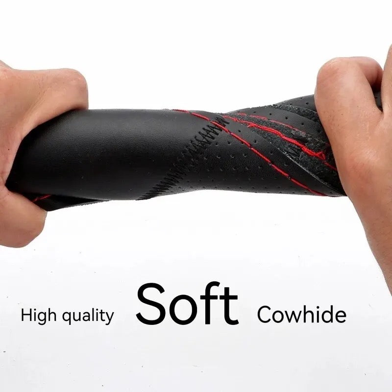 Genuine Leather Steering Wheel Cover For Car Universal 38cm Braiding Steering Wheel Protector Cover Anti Slip Wear-resistant