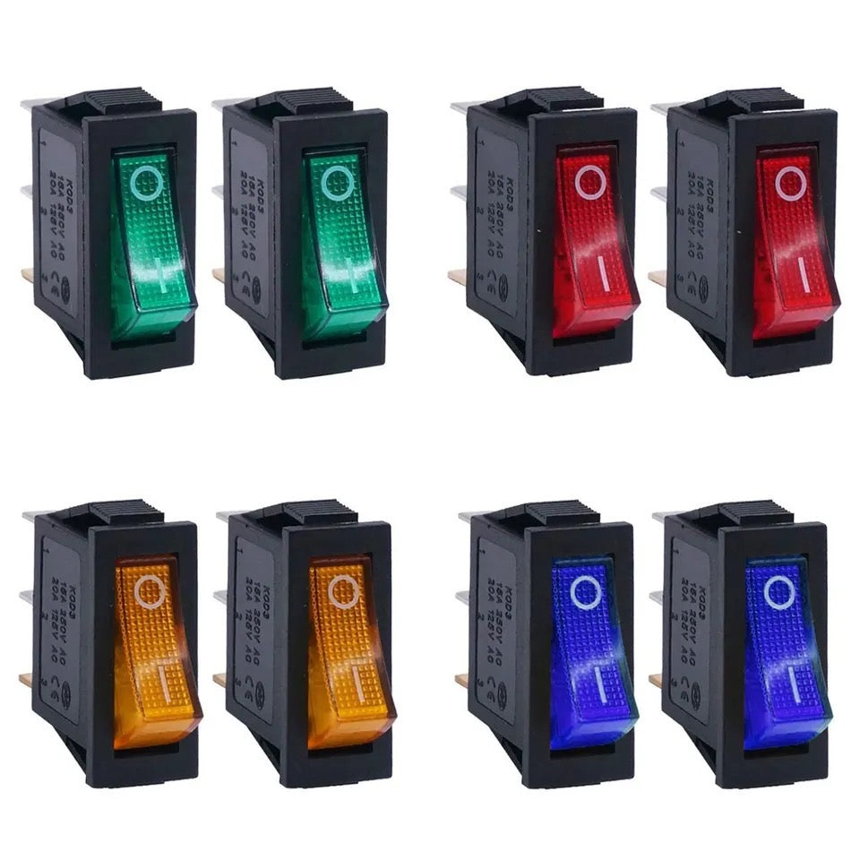 8Pcs AC 250V/15A, 125V/20A Illuminated LED On/Off SPST 3 Pin 2 Position Mini Rocker switch