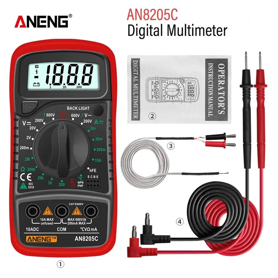 ANENG AN8205C Digital Multimeter AC/DC Ammeter Volt Ohm With Thermocouple LCD Backlight