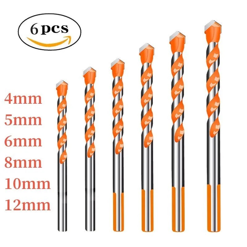 6pcs Triangle Drill Bits Set for  Ceramic Tile Concrete Brick Wood Glass 3-4-5-6-8-10-12mm