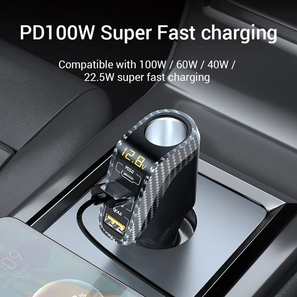 USB Car Charger With 90W Cigarette Lighter Expansion Port PD SCP FCP Quick Charge For iPhone Samsung Huawei