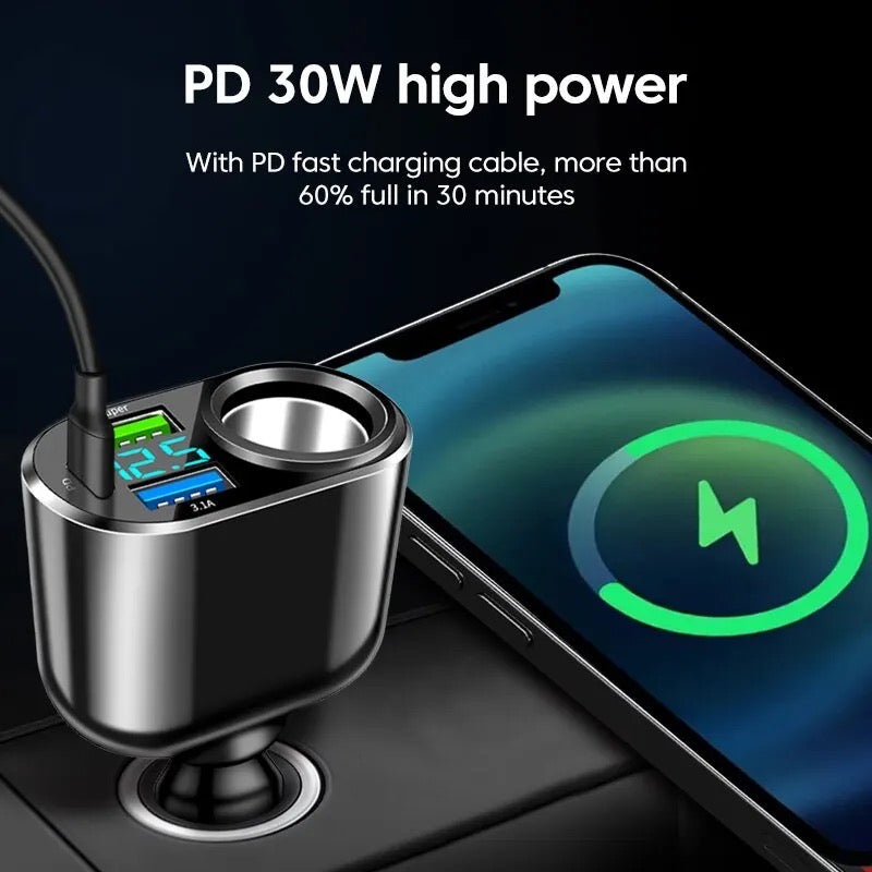 66w 2USB+PD QC3.0 Car Charger PD Type C Fast Charging Car For iPhone Xiaomi Samsung Huawei