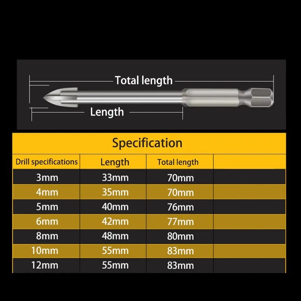 6pcs Set Cross Drill Bits Hex for Tile Glass Ceramic Concrete 3-4-5-6-8-10mm