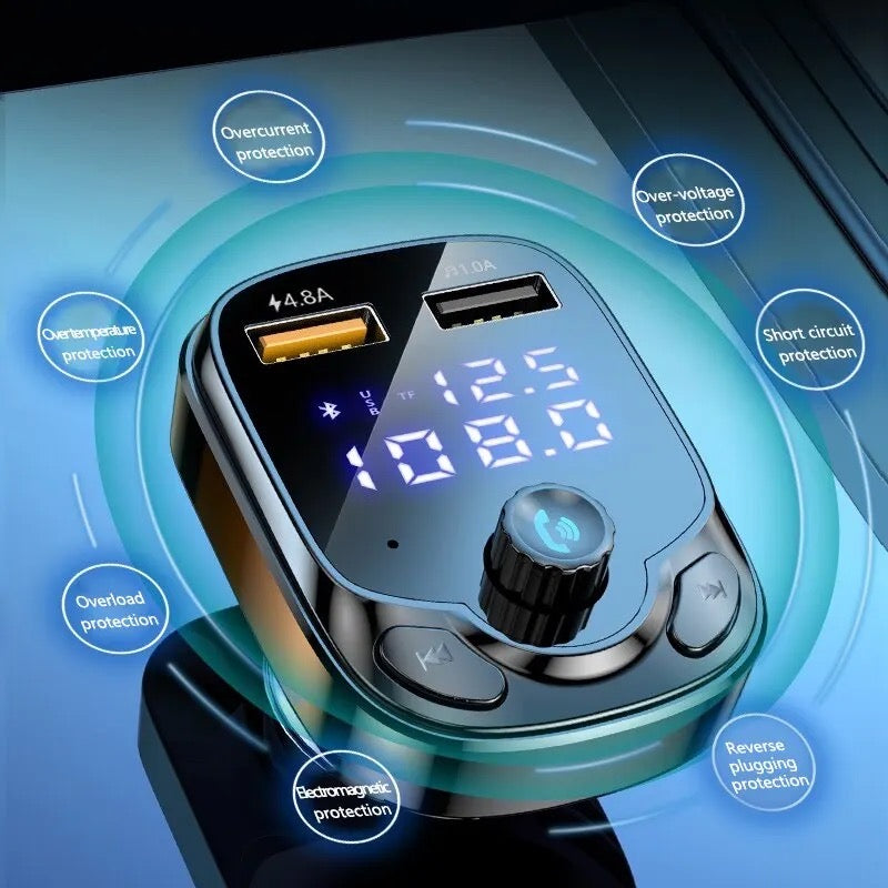 4.8A Car Bluetooth 5.0 FM Transmitter 2 USB Fast Charger QC3.0 Fast USB Type C Car Charger Mp3 Player Support TF Card