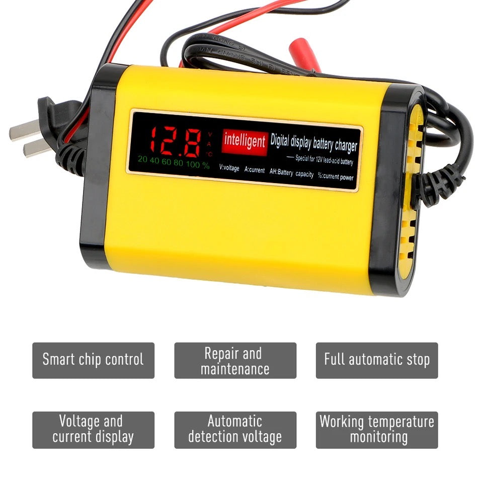 Full Automatic Car Battery Charger Digital LCD Display 2A Lead Acid AGM GEL