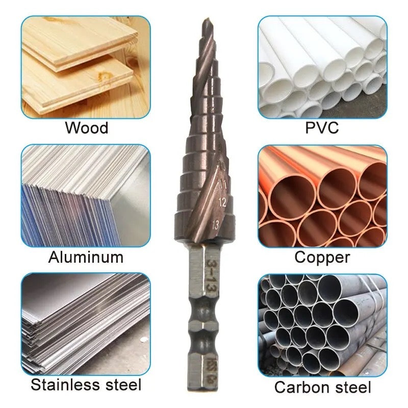 1pcs Hexagonal Spiral 3-13mm Cobalt Containing Step Drill Bit