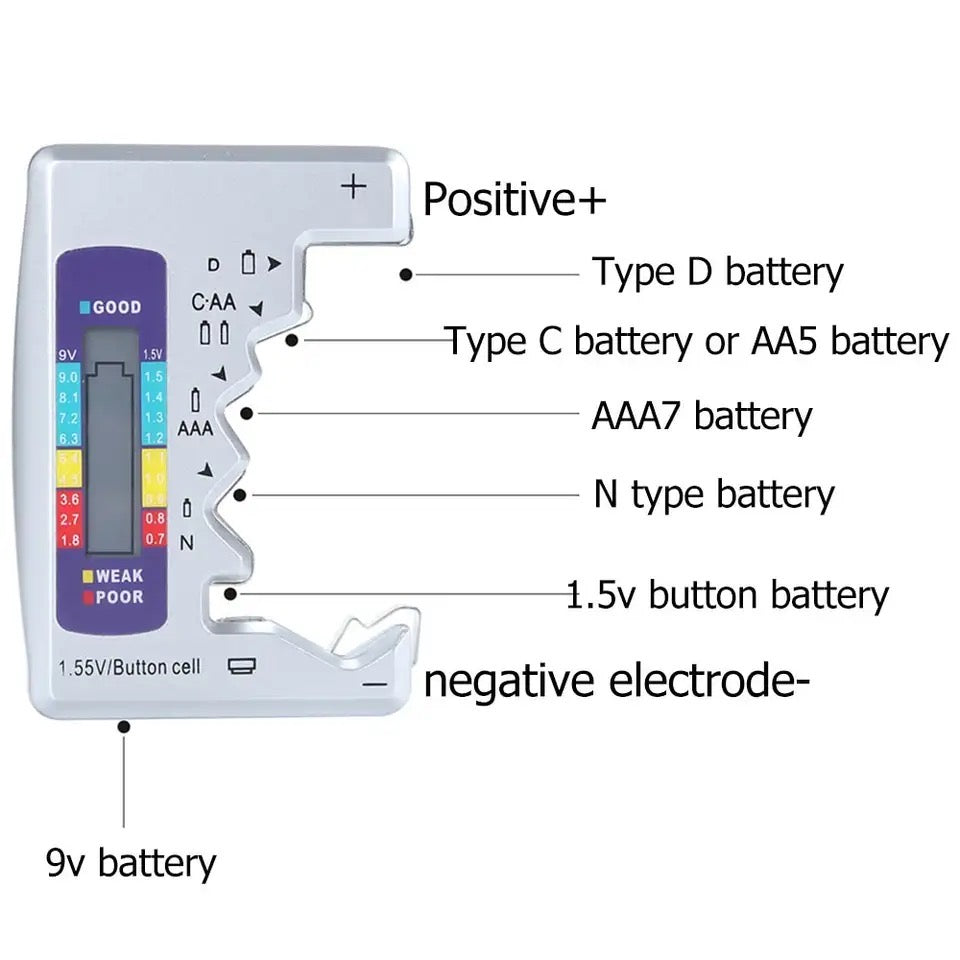 Digital Battery Tester C D N AA AAA 9V 1.5V Button Cell Capacity Check Detector LCD Display Capacitance Diagnostic Tool