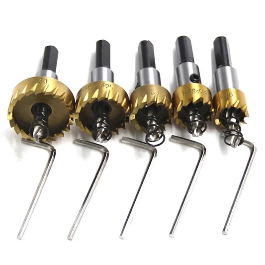 5pc Titanium Plated Serrated Hole Opener Gold Aluminum Plate Iron Plate Drilling Drill Bit 16-30mm Tool Set