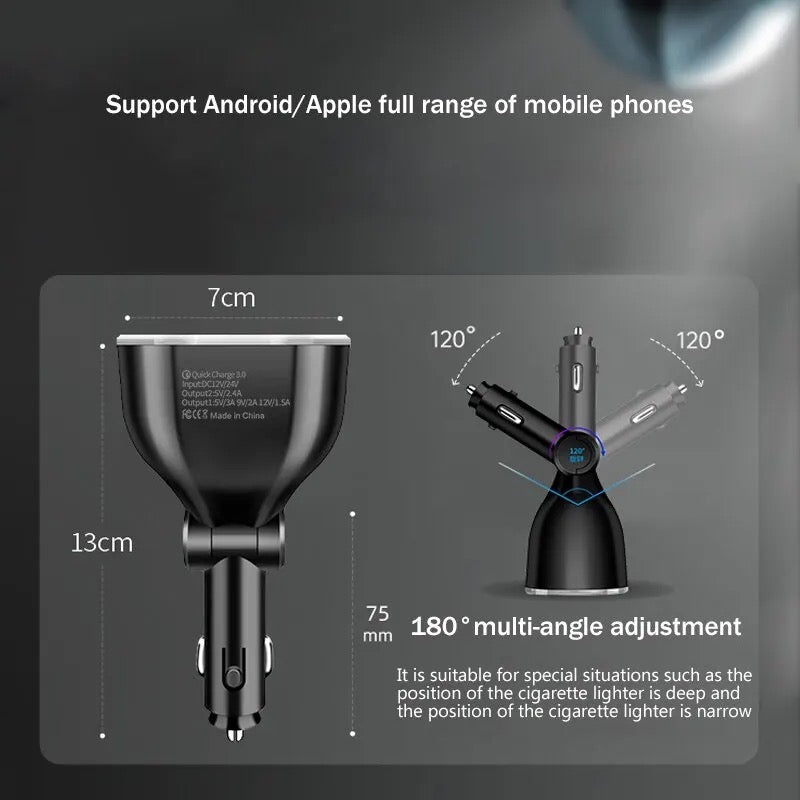 12V/24V 66W Car Charger Splitter Adapter Multi Power Outlet LED Voltage Display Dual USB Port QC3.0