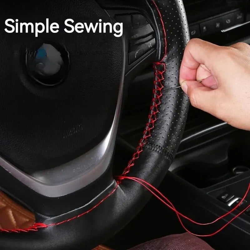 Genuine Leather Steering Wheel Cover For Car Universal 38cm Braiding Steering Wheel Protector Cover Anti Slip Wear-resistant