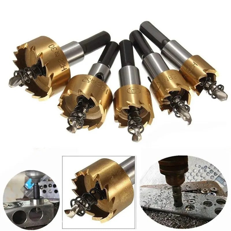 5pc Titanium Plated Serrated Hole Opener Gold Aluminum Plate Iron Plate Drilling Drill Bit 16-30mm Tool Set
