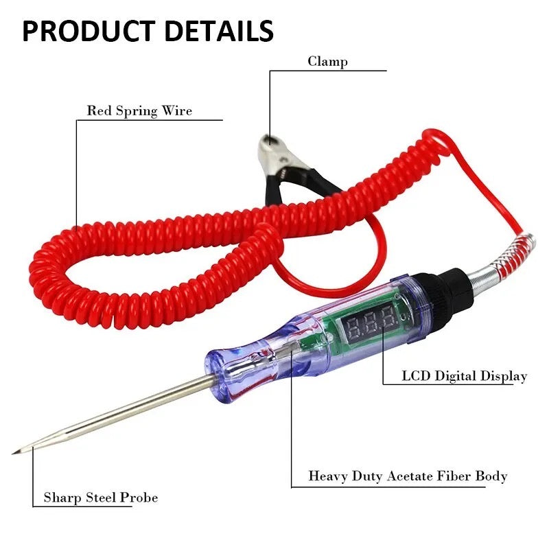 6V to 24V DC Car Truck Voltage Circuit Tester Digital Display Long Probe Pen Light Bulb Automobile Diagnostic Tools