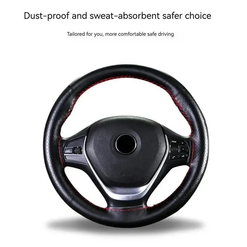 Genuine Leather Steering Wheel Cover For Car Universal 38cm Braiding Steering Wheel Protector Cover Anti Slip Wear-resistant