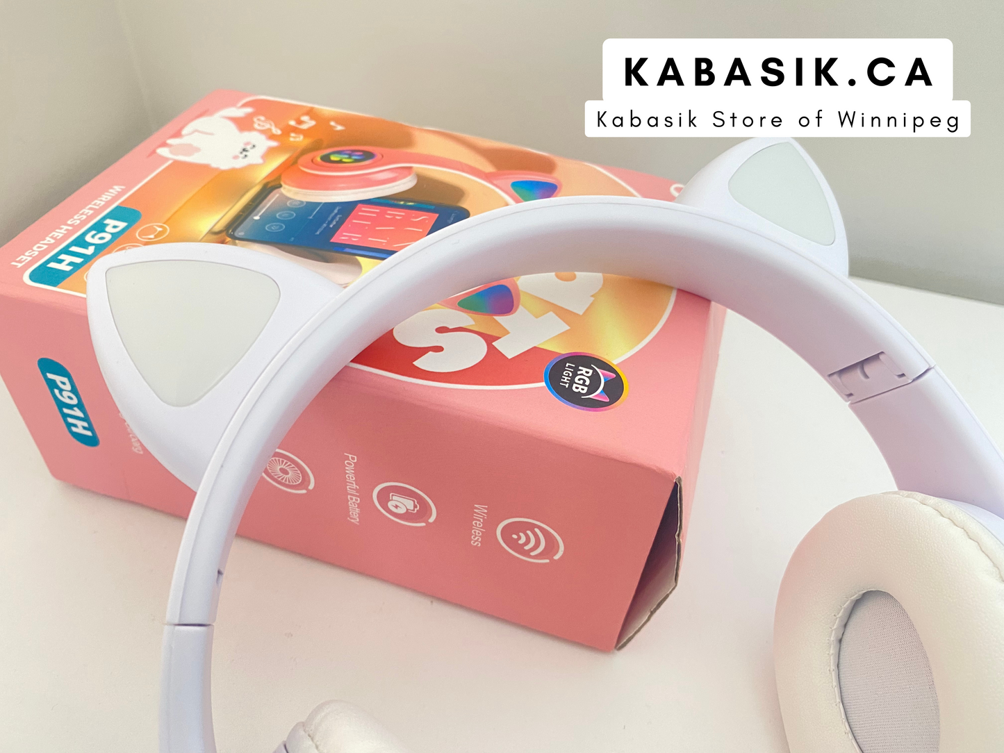 P91H Cute Cat Ears BT Wireless Headphone White